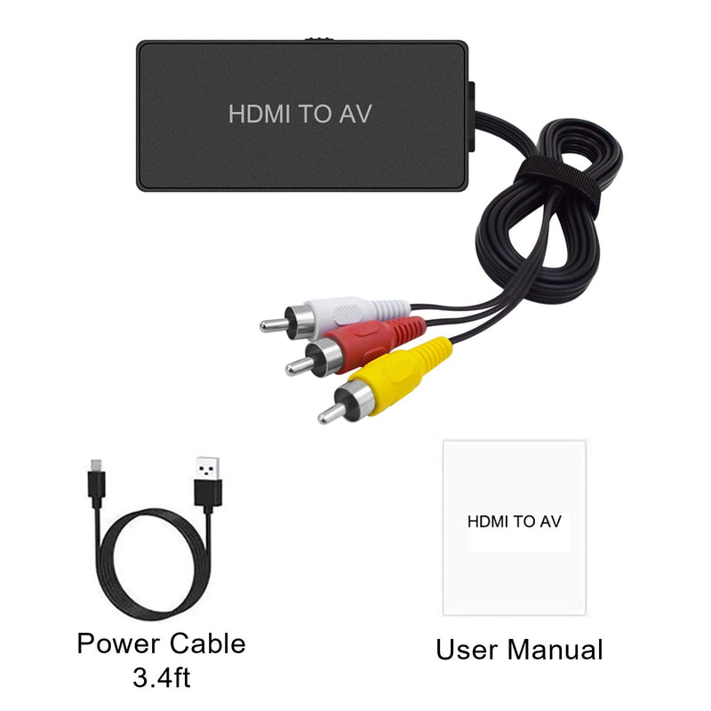 HDMI to AV Converter HDMI to RCA Composite Converter Adapter, Support PAL/NTSC, Support 1080P, Compatible with Roku/Fire Sitck/PS4/Xbox/Spectrum Box/Old Sanyo TV/Old LG TV/Old CRT ect.