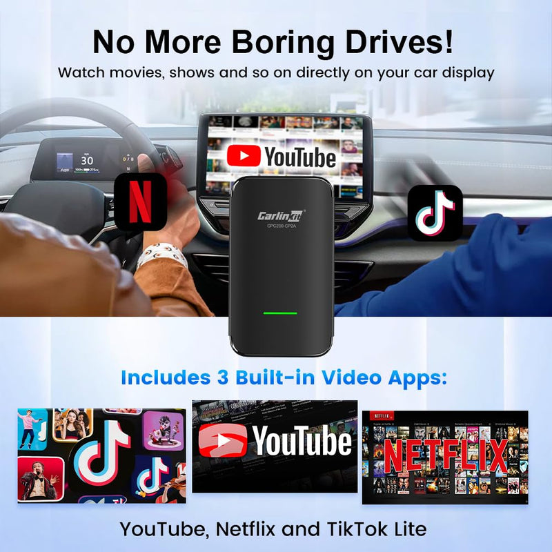 Carlinkit Wireless CarPlay Adapter CP2A Pro with Video Streaming | Converts Wired to Wireless Android Auto,for Wired CarPlay Car Only,FOTA Upgrade,Built-in Netflix/YouTube/TikTok Lite