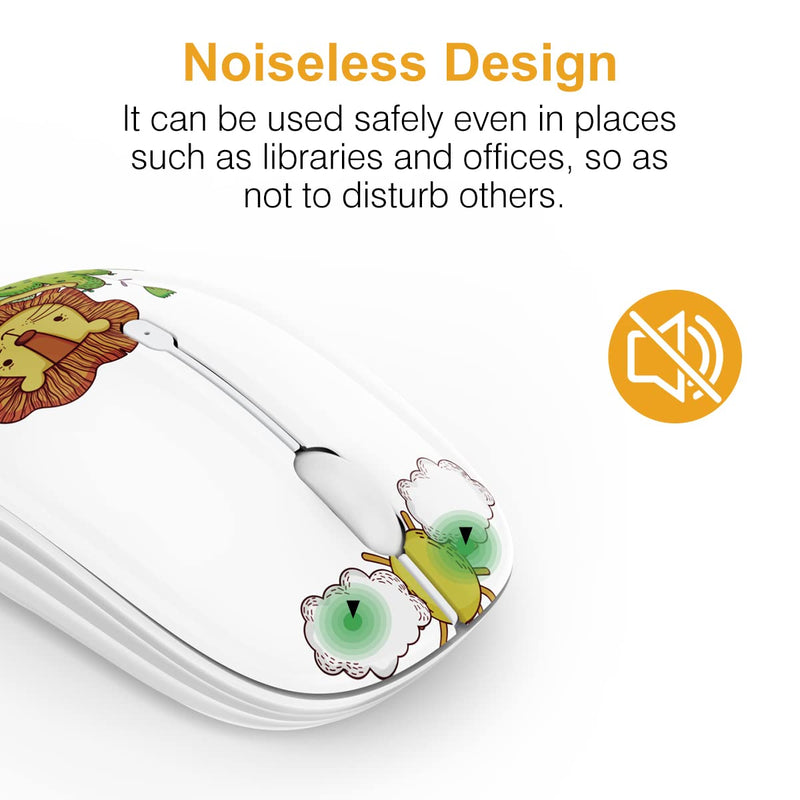 FMOUSE Wireless Mouse Cute Silent Computer Mouse with USB Receiver & Cute Decoration, Wireless Bluetooth Dual Mode Mouse 1600 DPI Power Saving Less Noise, Portable Mouse for PC, Laptop, Desktop (Lion) Lion