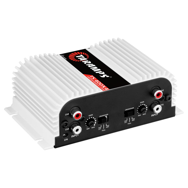 Taramps TS 400x4 400 watts RMS 4 Channels Full Range Car Audio Amplifier, 2 Bridged Channels, RCA Input Class D, Output Power, Multichannel Amplifier System, Small - TS400X4 | Bridgeable outputs, built-in HPF/LPF crossovers and RCA inputs provide flexi...