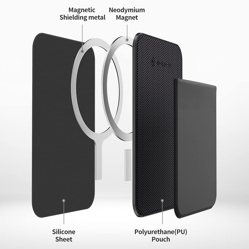 Sinjimoru Stretchy Magnetic Phone Wallet, Magnetic Card Holder for Back of Phone as Phone Wallet for MagSafe Wallet Compatible with iPhone 15 14 13 12 Series. M-Basic Black