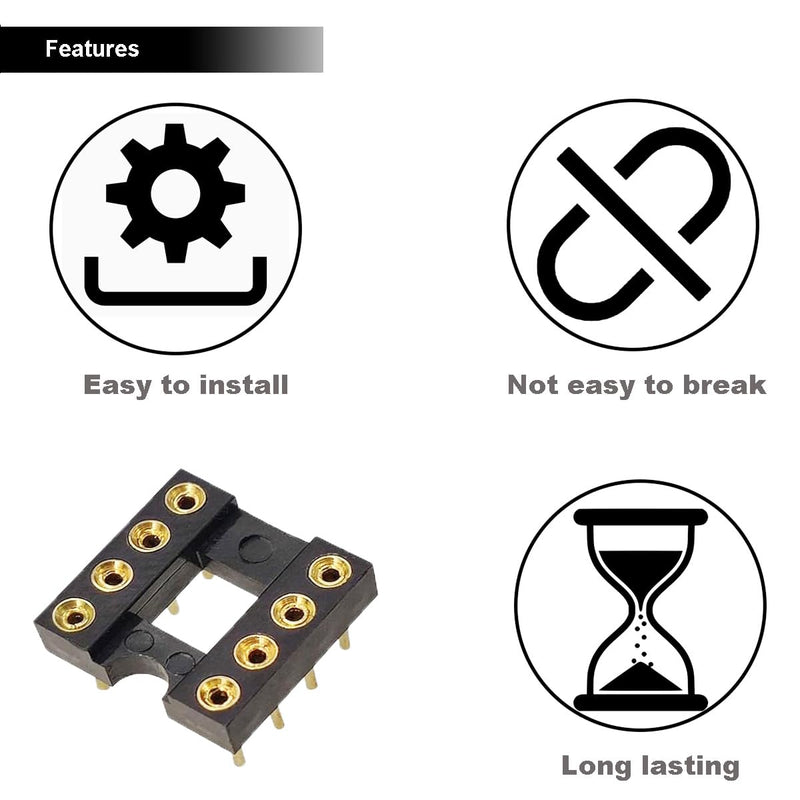 Youmile 30pcs DIP-8 IC Round Sockets, 2.54mm Pitch 8 Pin IC Socket Adapter Solder Connector Gold Plated Not Easy to Break with Tin Pin for DIY Electronics Experiment