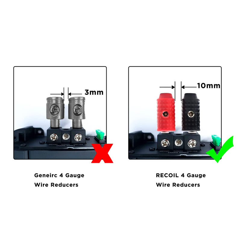 [AUSTRALIA] - Recoil WR48P Amplifier Power/Ground Input Wire Gauge Reducer Brass 4 Gauge to 8 Gauge with Red/Black Silicon Covers, Marine-Grade Satin Chrome Finish, Pair 