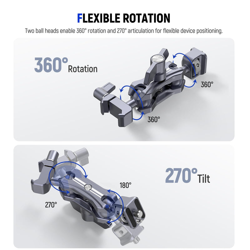 NEEWER Lightweight Magic Arm, Articulating Friction Arm with 1/4" Screw & NATO Clamp, Retractable Anti Twist Locating Pin, 360° Ball Head for Field Monitor, Compatible with SmallRig Cage, UA072