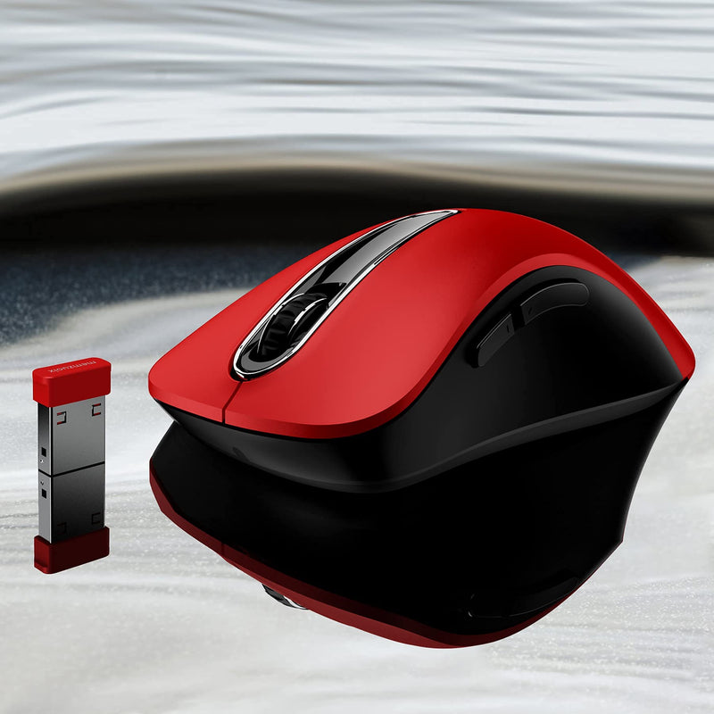 memzuoix 2.4G Wireless Mouse, 1200 DPI Mobile Optical Cordless Mouse with USB Receiver, Portable Computer Mice Wireless Mouse for Laptop, PC, Desktop, MacBook, 5 Buttons, Red