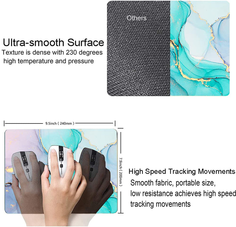 Armanza Mouse Pad, Cyan Blue Marble Mouse Pad, Washable Square Cloth Mousepad for Office Laptop, Non-Slip Rubber Base Mouse Pads for Wireless Mouse, Computer Mouse Pads for Desk 01 Marble