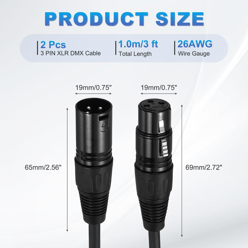 [AUSTRALIA] - MECCANIXITY 2Pcs 3ft 3 Pin XLR Male to Female Mic Cable XLR Male to Female Adapter Microphone Cable for Stage Studio Cable 3 ft 