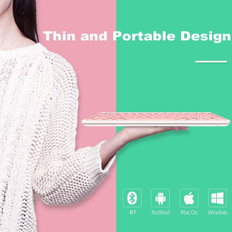 Wireless Keyboard, Attoe Dual Channel Multi-Device Universal Cute Wireless Bluetooth Keyboard Portable Slim with 20m Connection Distance for Tablet Smart Phone PC Windows Android iOS Mac (Pink)… Pink