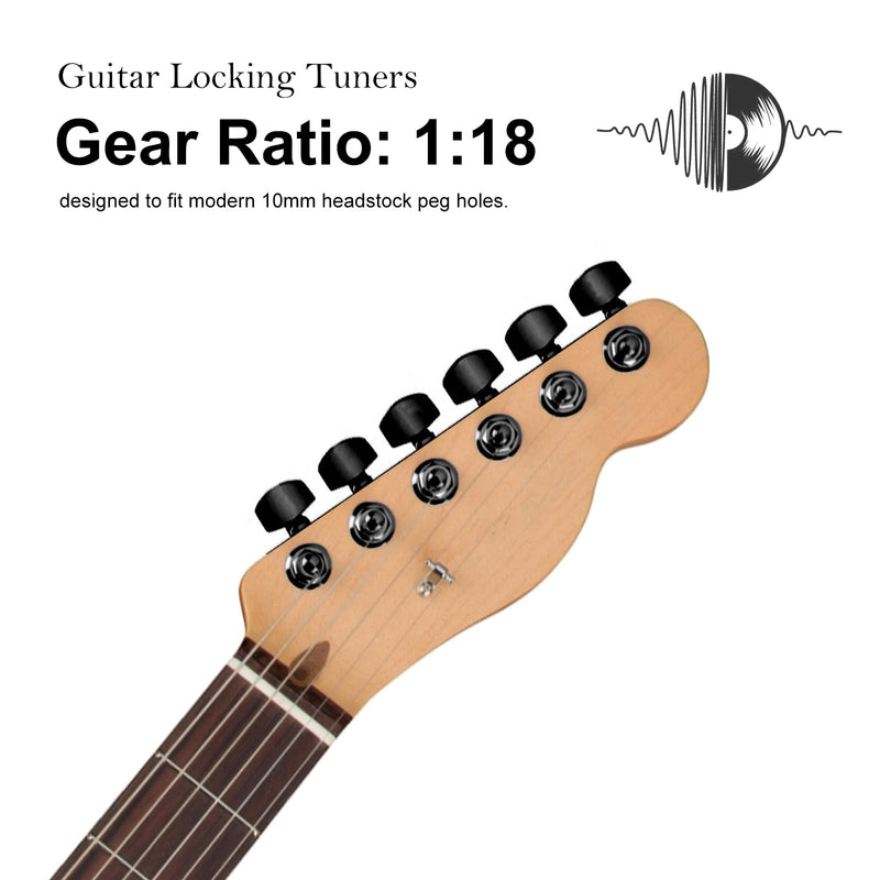 SAPHUE 6 In-line Guitar Locking Tuners Screw-Free 1:18 Locking Tuning Key Pegs Tuners Screw Less for Folk Classical Acoustic Electric Guitar (Black) Black