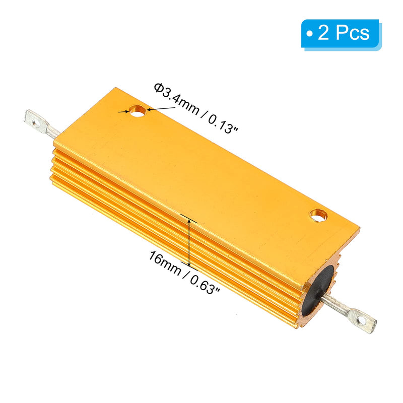 PATIKIL 2pcs 100W 50ohm Aluminium Case Resistor Housing Wire Resistors Screw Tap Power Resistor Gold Tone 50 ohms