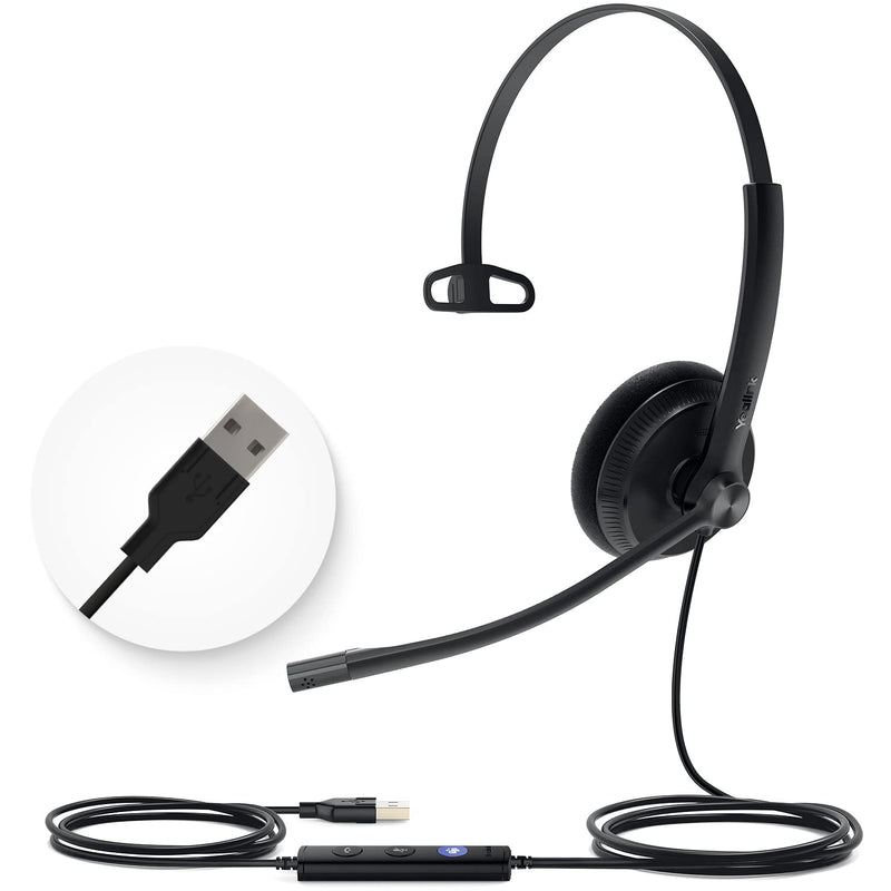 Yealink UH34 USB Headset with Mic, Single Ear Wired Headphones with Noise Cancelling Microphones, Professional Work Headphones VoIP Phone Computer Call Center Office,Ultra Light Mono