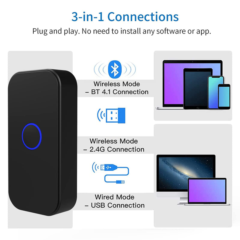 [AUSTRALIA] - Bluetooth 2D Wireless Barcode Scanner,Symcode 3-in-1 USB Wired & 2.4G Wireless & Bluetooth 4.1 1D QR Image Bar Code Reader Scanner 2D QR Bluetooth Scanner 