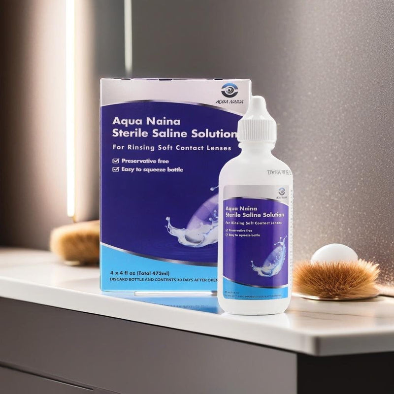 Aqua Naina (4X 4Fl. Oz) - Preservative Free Sterile Saline Solution - Unisol 4 Replacement - Contact Solution for Cleaning, Rinsing and Disinfecting Soft Contact Lenses. (4 Fl Oz (Pack of 4)) 4 Fl Oz (Pack of 4)