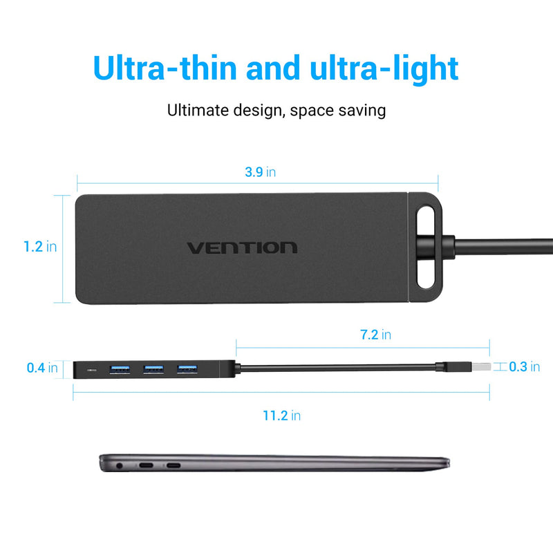 USB Hub, VENTION 4-Port USB 3.0 Hub Ultra-Slim Data USB Splitter Charging Supported Compatible with MacBook, Laptop, Surface Pro, PS4, PC, Flash Drive, Mobile HDD (0.5FT/0.15M) 0.5FT USB-A HUB