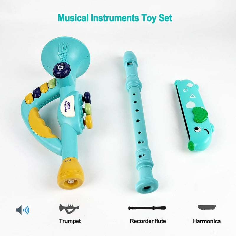 [AUSTRALIA] - Toddler Musical Instruments Toy, Trumpet, Harmonica, Recorder Flute for Kids Baby, Musical Toys Set for Children Boys Girls Ages 2 3 4 5 