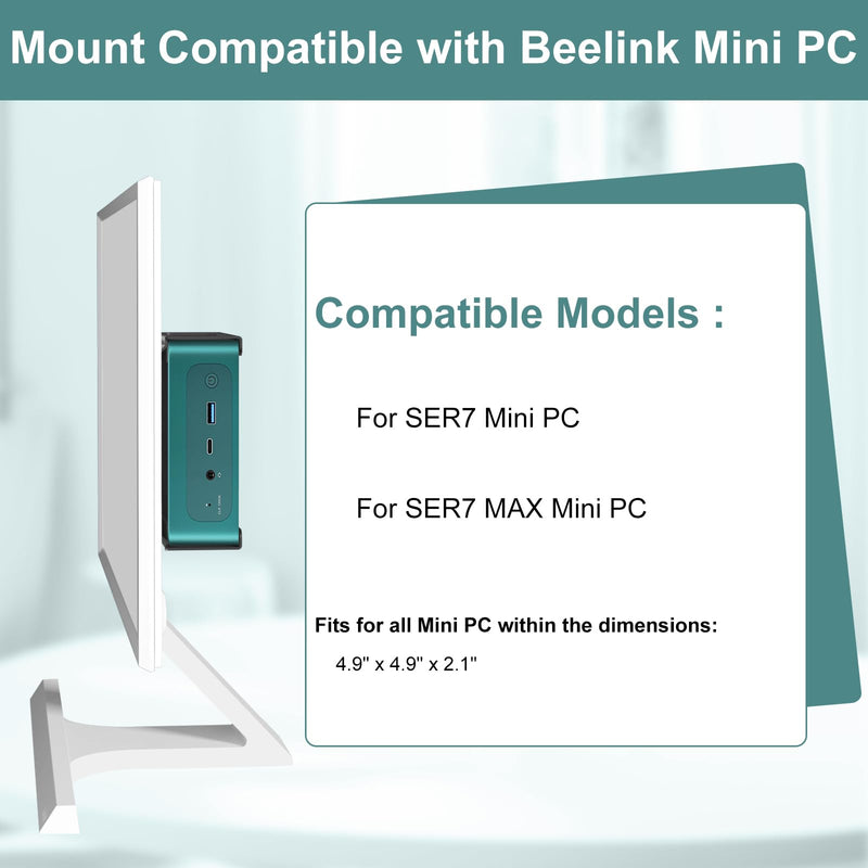 Metal Mini PC Mount Compatible with Beelink SER7, SER7 MAX Mini PC, Vesa/Wall/Under Desk, Easy to Install, Black