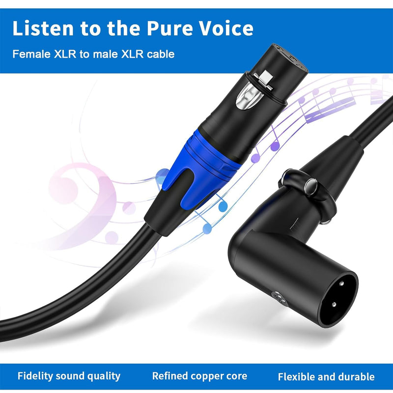 (20FT / 2 Pack) XLR Right-Angle Male to Straight Female Microphone Extension Cable, for Powered Speakers,Audio Interface or Mixer for Live Performance & Recording XLR Right-Angle Male-20FT