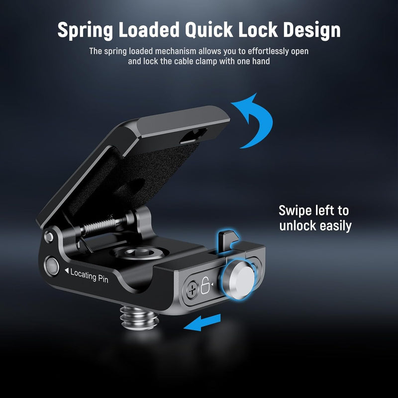 [AUSTRALIA] - NEEWER Spring Loaded Cable Clamp, 2 Pack, Camera Cage Cable Organizer with Removable Anti Twist Locating Pin, 1/4" Screw, Quick Release Lock, Foam Pad for HDMI, USB, Headphone, Shutter Cables, UA073 