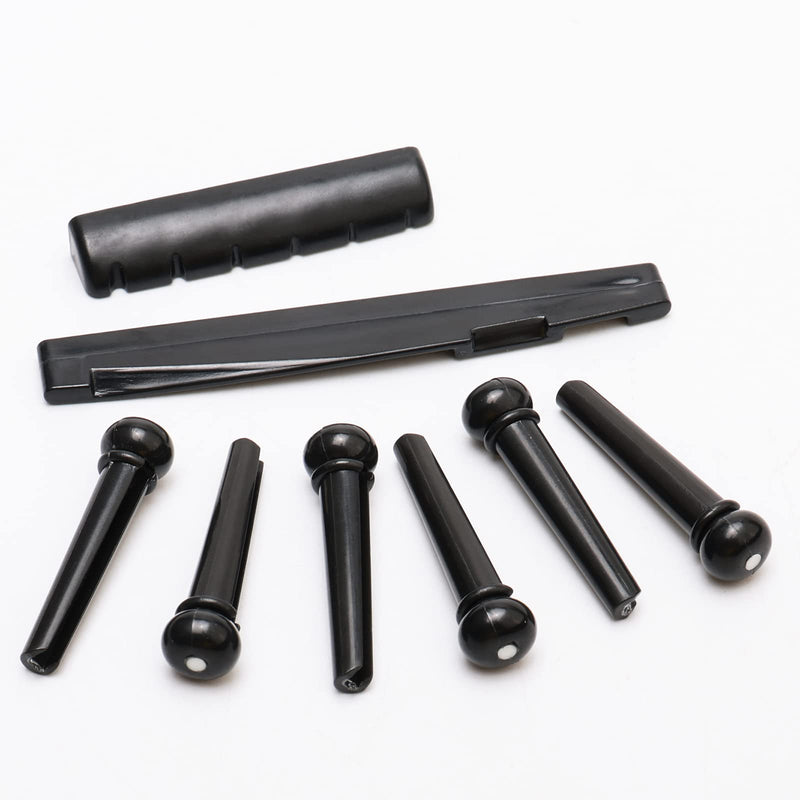 6 String Rosewood Acoustic Guitar Bridge Saddle Nut Pins Set with Six Pin Kit and Rosewood Bridge Replacement Parts, Black