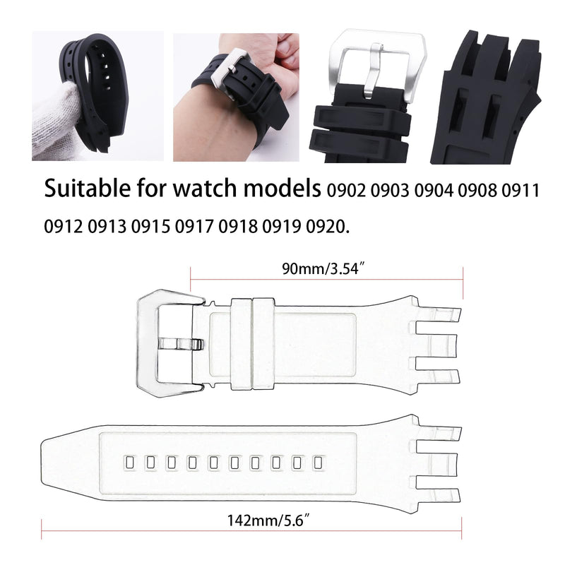 26mm Watch Strap Compatible with Invicta Reserve Subaqua Scuba 0913 0915 0917 0918 Rubber Band Replacement for men Silicone wirst watchband and women Bracelet (Black Band Silver Buckle)