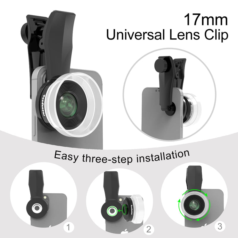 10X Macro Lens for iPhone Android Smartphone, Compatible with SmallRig NEEWER Phone Cage, with Detachable Diffuser Hood, 17mm Thread Universal Phone Lens Clip and Black Portable Bag