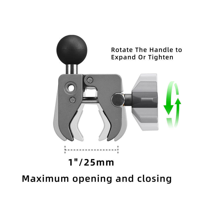 FANAUE Handlebar Base Mount Strong Rod Clamp with 1'' Ball for Rails 0.5" to 2.0" in Diameter, Compatible with RAM Mounts B Size Double Socket Arm & Bike Motorcycle Phone Mount Holder