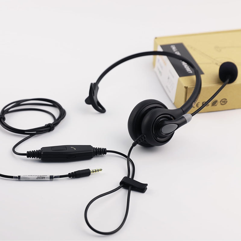 Arama Upgraded Cell Phone Headset with Microphone Noise Cancelling & Call Controls, 3.5mm Wired Headphone for iPhone, Laptop, Samsung, LG, BlackBerry Mobile Phone and iPad Tablet, Call Center Office Black