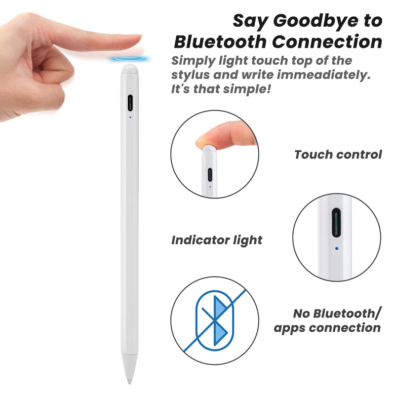 2022 iPad Pro 11 Inch Stylus Pencil 2nd Generation,,Palm Rejection and Magnetic with 1.2 mm Replaceable POM Tip Active Stylus Pen for Apple iPad Pro 11 Inch 3rd Gen Pencil,White White