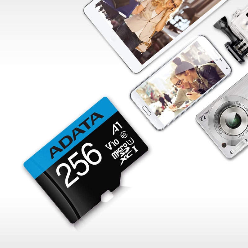 ADATA Premier 256GB MicroSDHC/SDXC UHS-I Class 10 V10 A1 Memory Card with Adapter Read up to 100 MB/s (AUSDX256GUICL10A1-RA1)