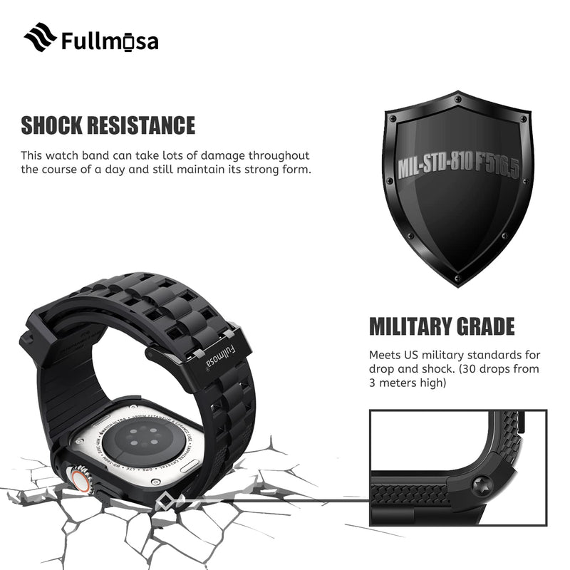 Fullmosa Compatible Stainless Steel Apple Watch Band Ultra/Ultra2 49mm Black with Case & Compatible Silicone Apple Watch Band Ultra/Ultra2 49mm,Black