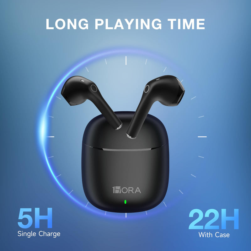 1 Hora Wireless Earbuds Bluetooth 5.3, Sports Headphones Deep Bass in-Ear Earphones, Premium Sound with Charging Case, Compatible with iPhone, Android Smartphone, Tablet, Laptop Black