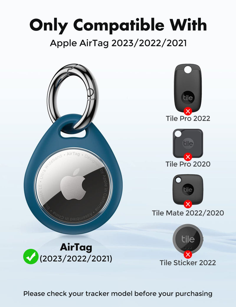UNBREAKcable Apple AirTag Holder - 4 Pack [Fit Tightly Design] [Easy to Install] [Hold Air Tag Securely] Waterproof TPU Shell Protective Case with All Metal Keychain Key Ring Clip Black & Blue