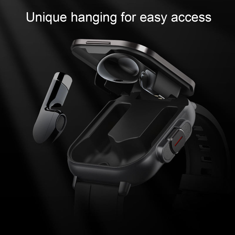 Smartwatch with Earbuds, Earbuds Watches with Silicone Band, 2.01 Inch Screen, Tracker Watch with Earbuds Inside, Support NFC, IP67, Charging