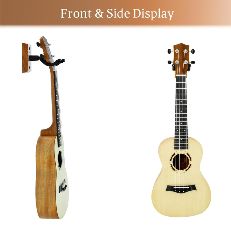 Ukulele Wall Mount Hanger 2 Pack, Black Walnut Wood U-Shaped Ukulele Holder Hanger, Ukulele Wall Mount Hook for Ukulele Banjo Mandolin Concert Pineapple Soprano Tenor and Baritone