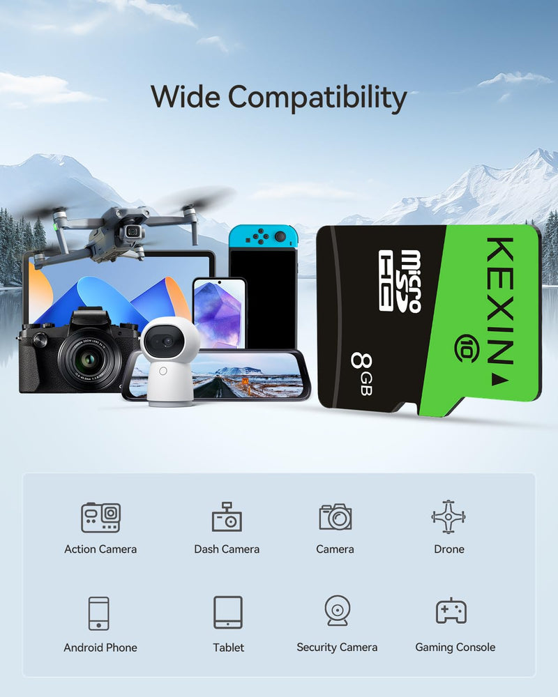 KEXIN 8GB Micro SD Card 10 Pack with SD Adapter microSDHC Memory Card UHS-I C10 Micro SD Card Full HD High Speed TF Card for Smartphone Tablet Action Camera Dash Cam Drone Game Console