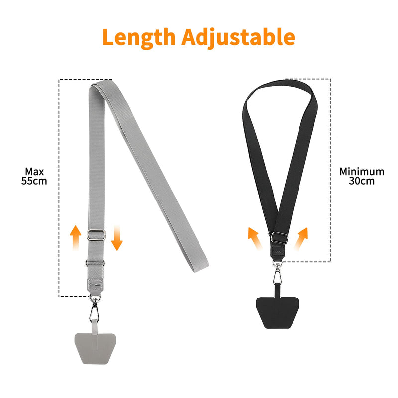 CACOE Phone Lanyard 2 Pack-2× Adjustable Neck Strap,2× Phone Patches,Universal Cell Phone Multifuctional Patch Lanyards Compatible with Most Smartphones(Black+Gray) Black+gray 21.65"