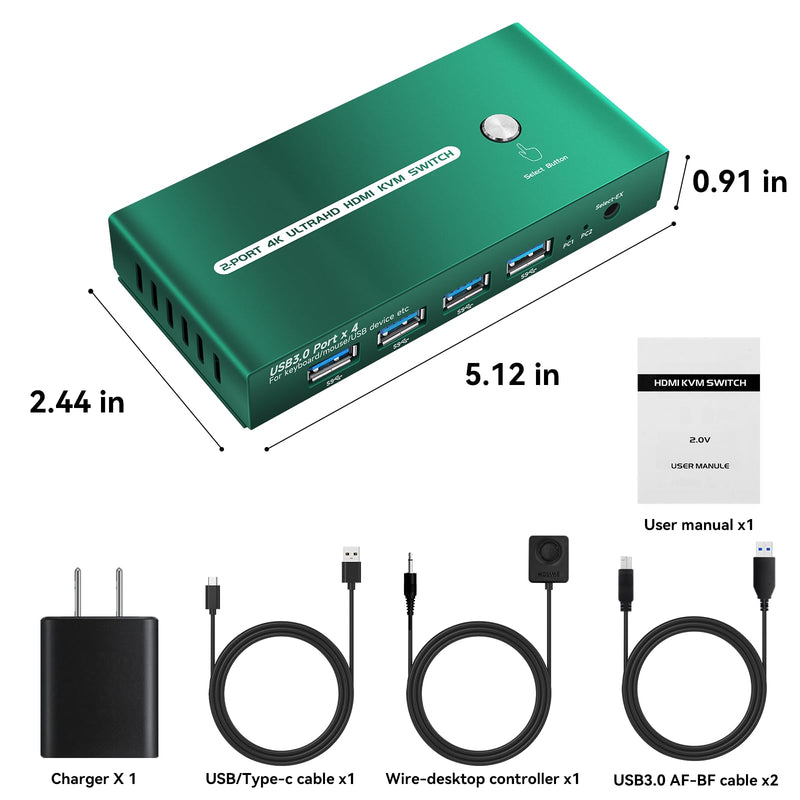 KVM Switch HDMI 4K 60Hz, 1 Monitor 2 Computers HDMI2.0 2*1