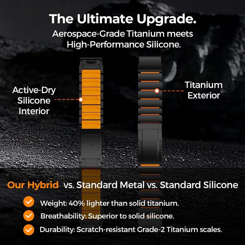 26mm 22mm Grade 2 Titanium Silicone Band for Tactix 8 51mm/Enduro 3 51 mm/Fenix 8/7/7X/6X, QuickFit Metal Strap for Venu 4 45mm/Fenix 8 47mm,Lightweight,Skin-Friendly Anti-Slip, No Hair Pulll black red 26mm