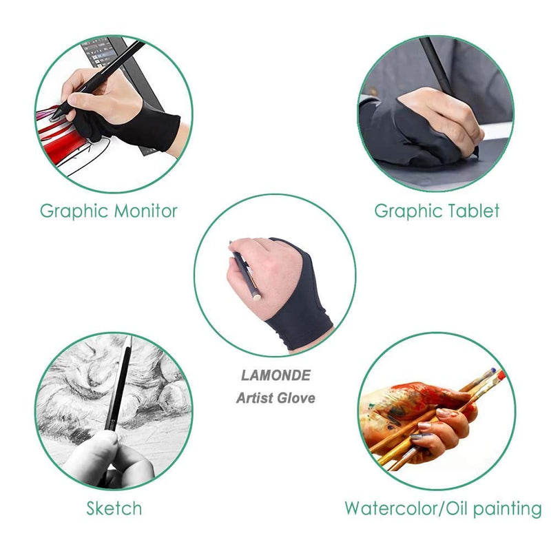 2pcs Black Two-Finger Glove for Graphics Drawing Tablet Light Box Tracing Light Pad,Artist Gloves for Graphics Tablet iPad Pro,Left or Right Hand S-for Women