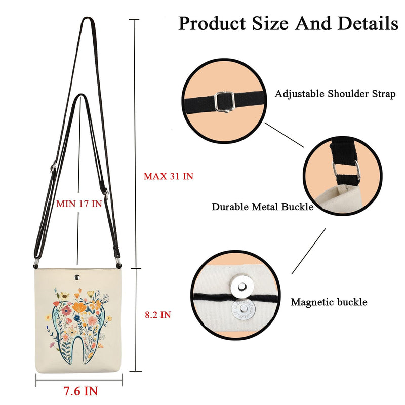 POFULL Teeth Corssbody Bag Dental Hygiene Gift Dental Gift DA Appreciation Gift Dental Assistant Messenger Bag Teeth Flower
