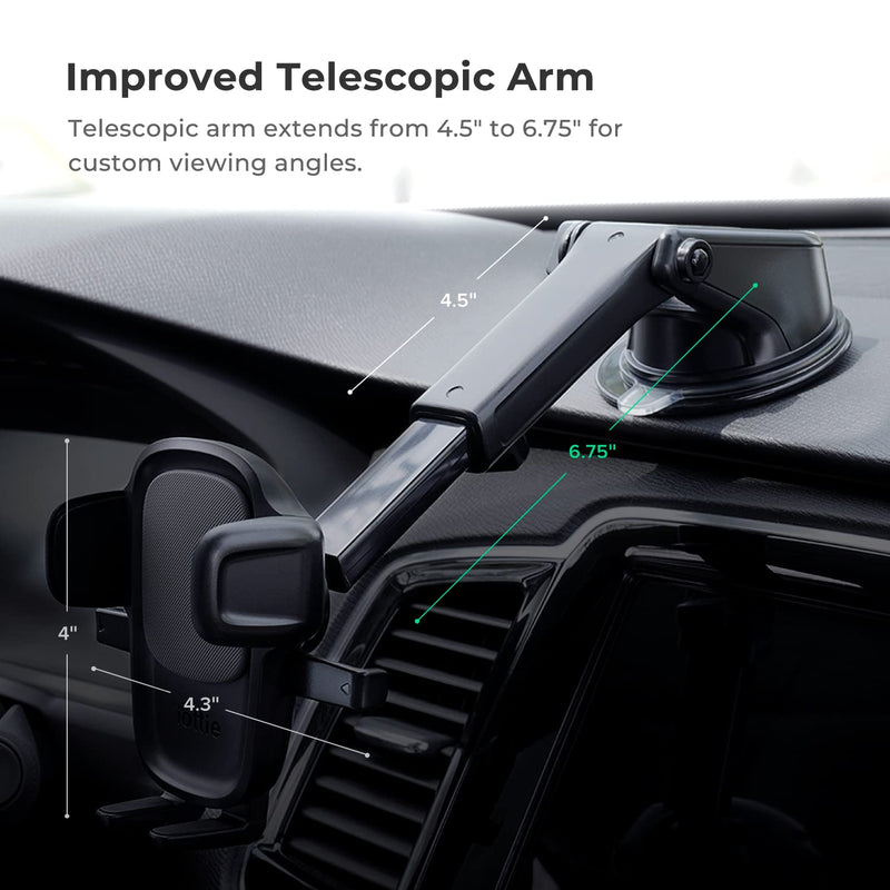 iOttie Easy One Touch Signature Dashboard & Windshield Universal Car Mount Phone Holder Desk Stand with Suction Cup Base and Telescopic Arm for iPhone, Samsung, Google, More Smartphones Dash & Windshield