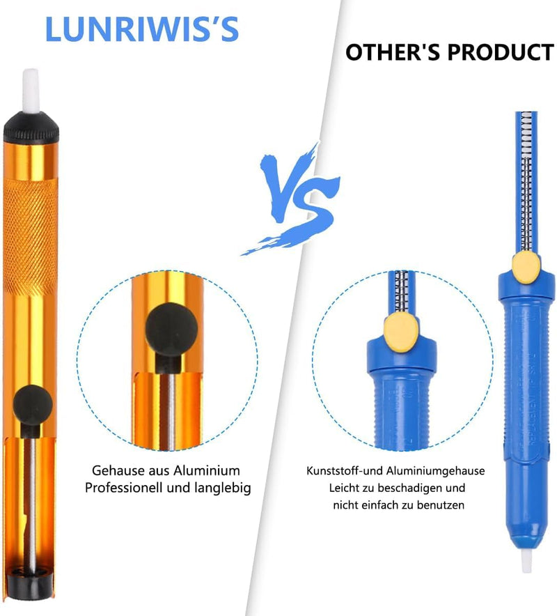 Lunriwis Soldering Iron Set, 80 W LCD, with Temperature Adjustable 180-500 °C Soldering Iron with On/Off, Soldering Tool with 5 Soldering Tips, 50 g Soldering Wires, Desoldering Pump, Soldering Iron