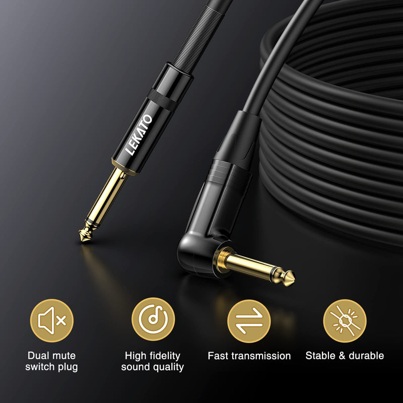 LEKATO Guitar Cable 10ft Exclusive Mute Plug, Electric Instrument Cable for Electric Guitar, Bass, Professional Electric Guitar AMP Cord with Dual Mute Plug Ends, 1/4" Right Angle to Straight Plug