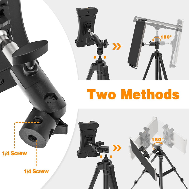 [AUSTRALIA] - Tablet Tripod Mount Adapter, 360° Tablet Tripod Holder with Adjustable Aluminum Arm for Phone, iPad, iPad Pro and 4.7-12.9" Devices, Monopod, Tabletop Tripod Stand, Selfie Stick, Etc 
