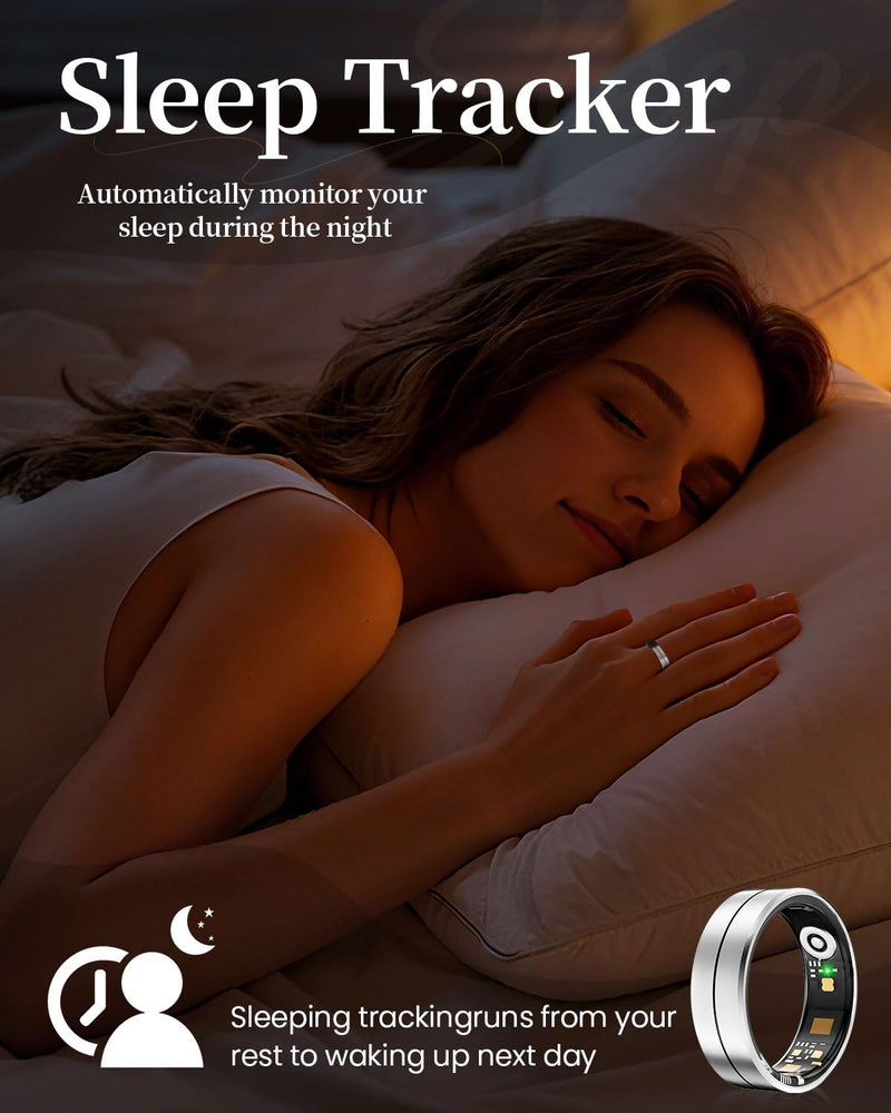 Fvtga Smart Ring for Women Men, Health Tracker with Digital Charging Case, 24/7 Heart Rate SpO2 Sleep Stress Monitoring, IP68 Waterproof Fitness Ring, No Subscription Fee, iOS Android(Silver, 11) Silver