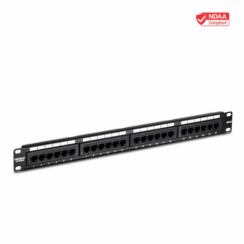 TRENDnet 24-Port Cat6 Unshielded Patch Panel, Wallmount or Rackmount, Compatible with Cat3,4,5,5e,6 Cabling, For Ethernet, Fast Ethernet, Gigabit Applications, Black, TC-P24C6 24 Port Patch Panel