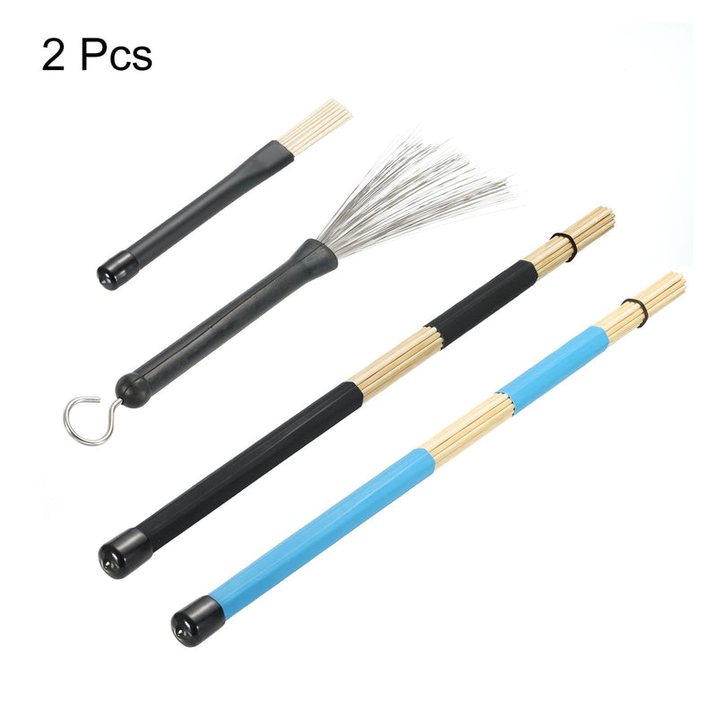 MECCANIXITY Drum Stick Brush Set 1 Pair Retractable Metal Drum Wire Brushes 1 Pair White Nylon Drum Brushes 2 Pair Rods Drum Brushes for Jazz Acoustic