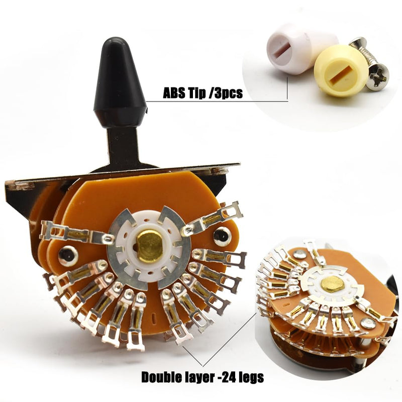 Guitar 5 Way 24 Keys Super Toggle Switch Pickup Selector Super 4-Pole Double Wafer for Strat/Tele Guitars with Black/Ivory/White Tip