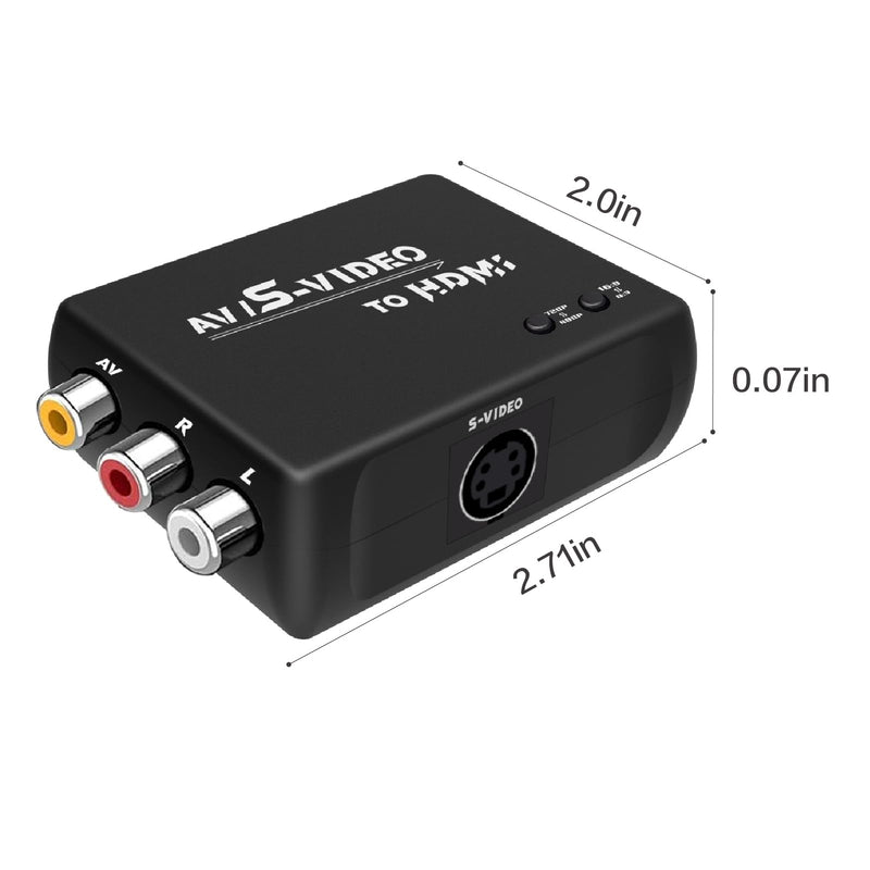 S Video to HDMI Converter,AV to HDMI Converter,Composite to HDMI Converter,CVBS Video Audio Adapter Compatible for PAL/NTSC for TV/PC/PS1/PS2/ STB/XBOX/VHS/VCR/DVD.(Black) Black