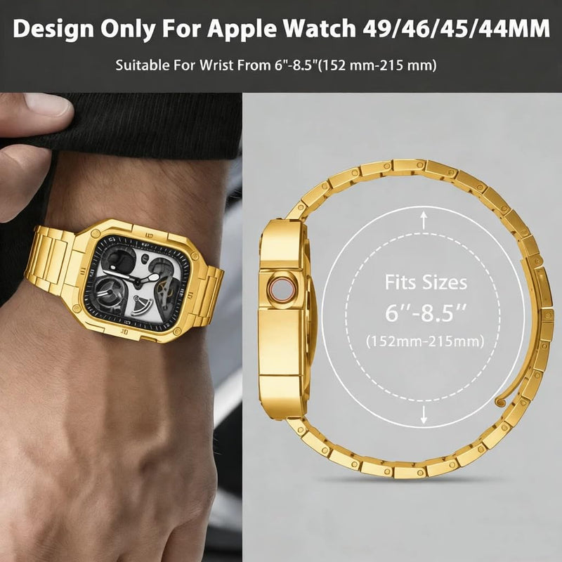 Casual Stainless Steel Case with Band Compatiable for 49mm Apple Watch Ultra Bands for Men,Metal Apple Watch Bumper Case Cover with Strap for iWatch Band Ultra 3/2/1,Gold Gold-3 49mm (Ultra 3/2/1）